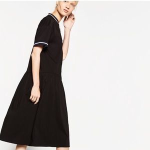Zara midi dress black with navy and white trim